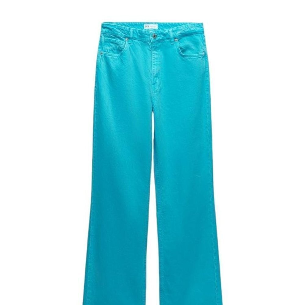 Zara Wide-Leg Pants in Bright Turquoise